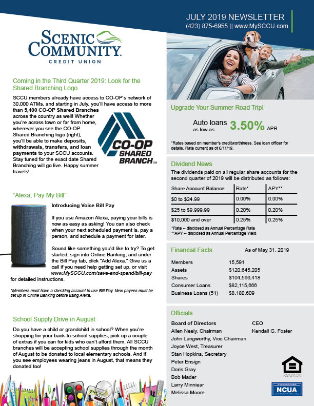 July 2019 newsletter page 1.